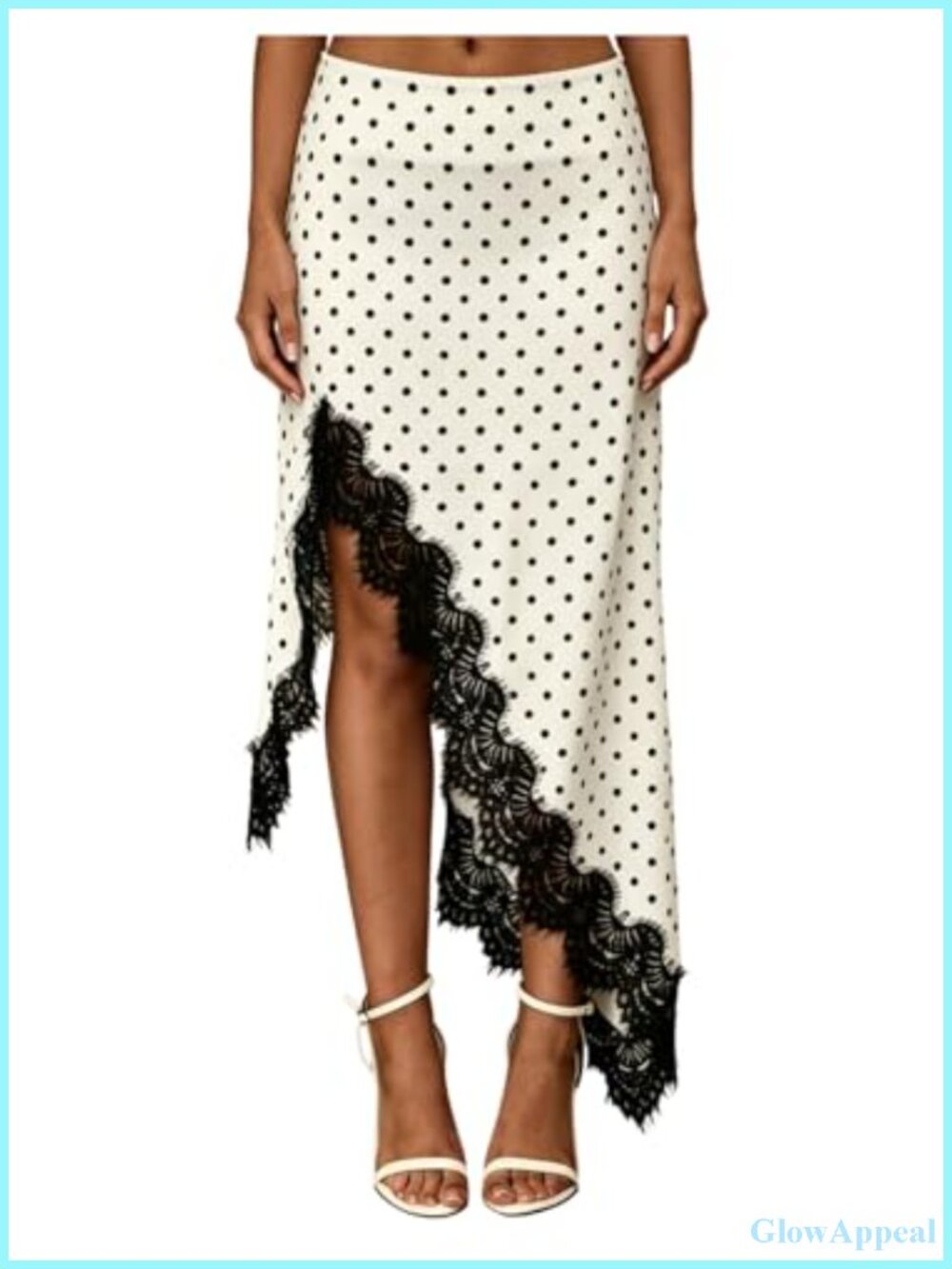Polka Dot Lace Midi Skirt Flow A-Line High Low Maxi